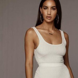 JLUXLABEL Silver Nadia Sparkle Top Size S